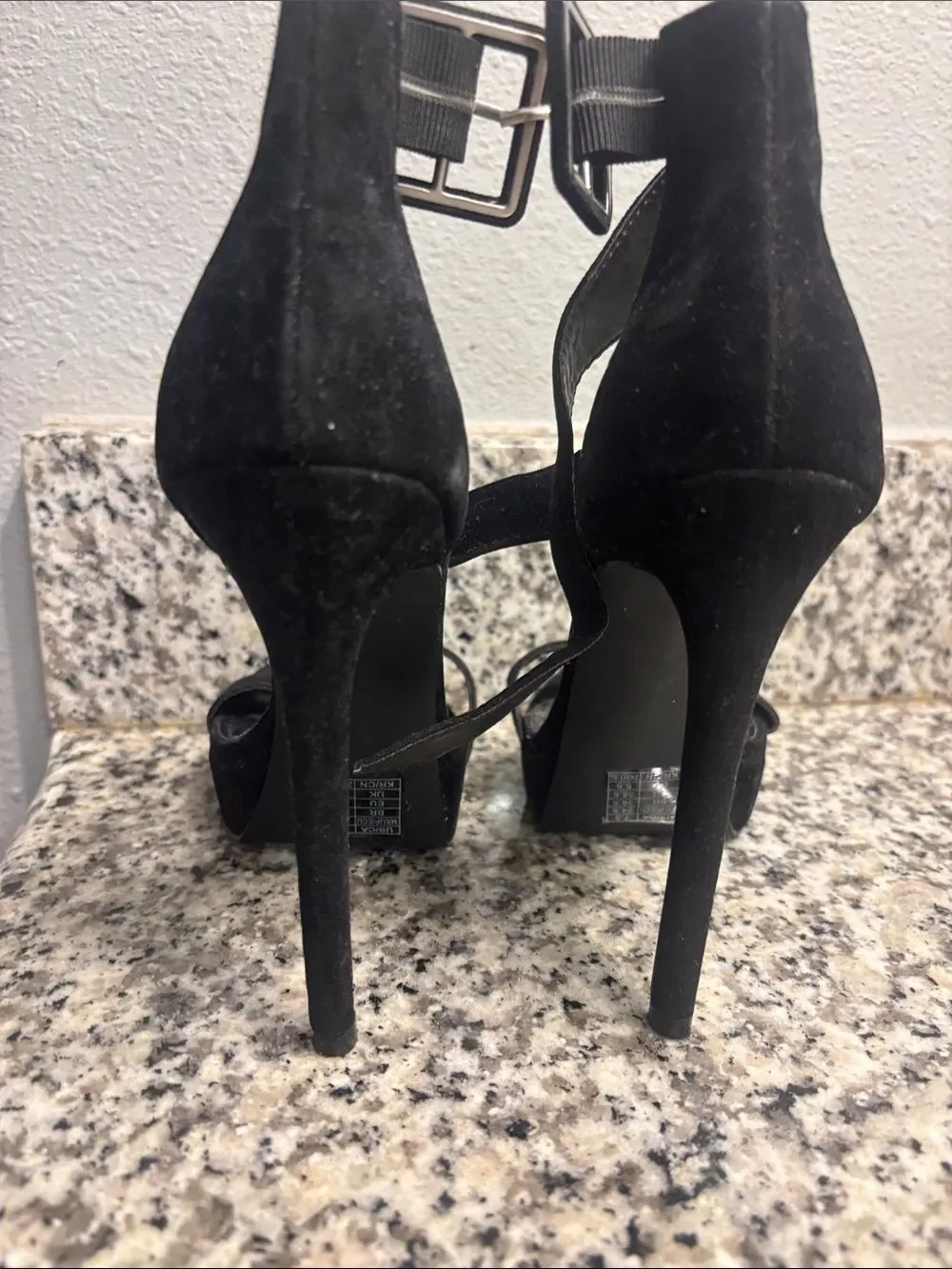 Forever 21 Black Suede Platform Ankle-Strap Stiletto Heels